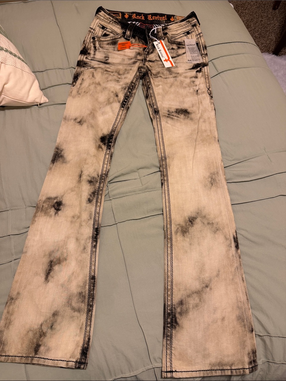 Rock Revival Black & Cream Acid-Wash Flare Jeans